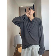 美式陨石定律高级感复古长袖T恤男春秋新款宽松休闲亨利领打底衫