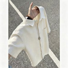 夏季文小范日系衬衫廓形短袖衬衫男女款基础款咖啡色情侣工装衬衣