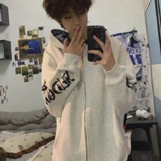 国潮乐淘淘时尚男款美式高街潮牌连帽重磅刺绣开衫拉炼秋冬外套