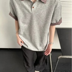 批发假两件揭潮坊格子拼接POLO衫短袖男款<b class='q'>夏</b>cleanfit美式复古正肩t恤