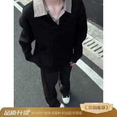 批发春秋鹿野抗皱潮牌千鸟格POLO衫长袖T恤男卫衣美式卫衣打底衫上衣