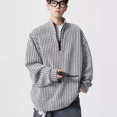 批发解构乐淘淘加绒半拉链卫衣男大码痞帅套头外套冬季潮牌高级感男装