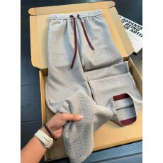 批发提花格】轻奢常凉感速干裤子男夏季薄款透气多米格直筒裤撞色长裤