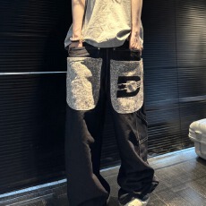 批发美式国<b class='q'>潮</b>复古豹纹字母刺绣大口袋解构牛仔裤男女高街阔腿宽松长裤