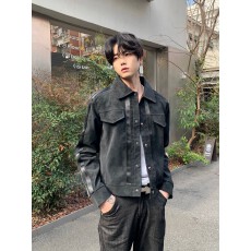 批发亚文化潮乐邦正肩<b class='q'>外套</b><b class='q'>男</b>女春秋合身短款皮衣<b class='q'>夹克</b>视觉系上衣设计感