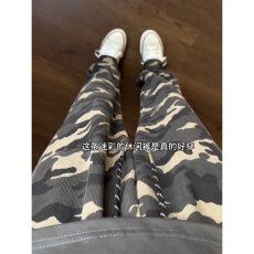 批发美式欧派星高街<b class='q'>嘻哈</b>辣妹设计感迷彩工装裤春秋高腰显瘦宽松牛仔裤