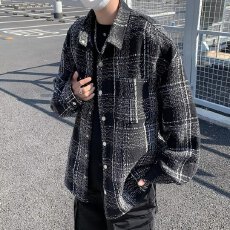 批发小香风韦爵森翻领格子<b class='q'>衬衫</b>外套<b class='q'>男</b>春秋百搭宽松<b class='q'>休闲</b>高级感<b class='q'>衬衣</b>情侣