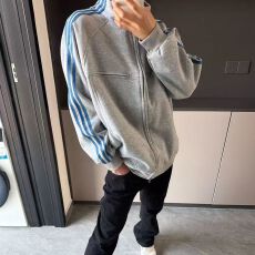 批发美式老铁复古双头拉链刺绣开<b class='q'>衫</b>立领外套男女春秋设计感情侣运动服