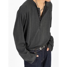 批发秋<b class='q'>冬</b>潮男品新款通勤亨利领长袖柔软舒适百搭显身材内搭T恤打底衫