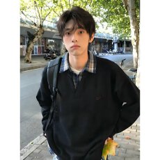 批发男士鹿野假两件重磅卫衣男春秋2026新款衬衫领长袖休闲上衣外套潮