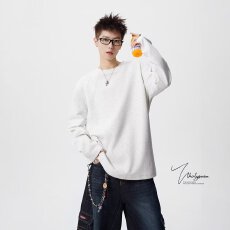 批发美式南极牛长袖T恤男女<b class='q'>春</b>秋新款设计感圆领宽松休闲百搭上衣外套