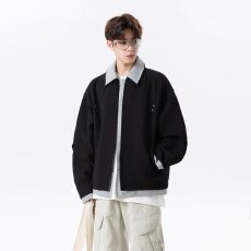 批发美式集优拼接工装外套男秋新款宽松大码飞行夹克潮牌复古休闲上衣