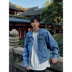 时尚潮人邦流行原宿百搭复古男士牛仔夹克外套百搭休闲宽松工装