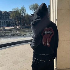 春秋潮人邦薄款男学生黑色连帽印花潮流宽松休闲百搭长袖卫衣外套