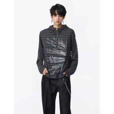 文艺乐万邦小众暗黑标语条纹修身短款连帽外套男女秋新款日系慵懒