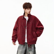 秋季侠魁美式复古雾面扎染PU皮外套男潮牌宽松系带立领机车服夹克