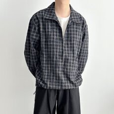 批发假两件南风街区格纹衬衫长袖<b class='q'>男</b>女衬衣宽松工装时尚青年长袖外套秋
