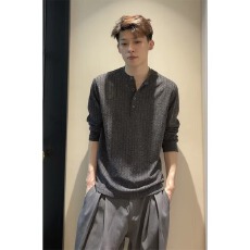 批发罗纹狮城亨利领长袖男针织衫纯色休闲<b class='q'>春</b>秋季显瘦上衣新款文艺潮流