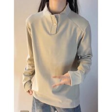 批发德绒揭潮坊小高领<b class='q'>秋</b>冬男女长袖T恤按扣立领打底纯色上衣保暖内搭