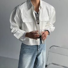 长袖魔城衬衫男士春秋季休闲韩系宽松衬衣服高级感工装寸衫外套