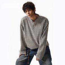 鱼骨纹SOLO亨利领卫衣男款春秋重磅千鸟格长袖t恤polo内搭打底衫