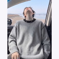 毛衣男范伦森秋冬简约休闲百搭格纹美式千鸟格宽松圆领针织衫保暖