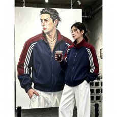 条纹揭潮坊拼接撞色立领拉链外套男美式复古棒球服设计感开衫夹克