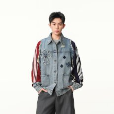 春秋潮人邦港风复古嘻哈炸街涂鸦做旧破洞牛仔外套情侣夹克男潮