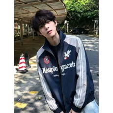 批发男生008秋季外套条纹拼接撞色<b class='q'>运动</b>棒球服少年感立领印花飞行<b class='q'>夹克</b>