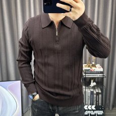 批发简约揭潮坊宽松韩版纯色翻领针织<b class='q'>衫</b>条纹半拉链慵懒风<b class='q'>男</b>毛衣<b class='q'>polo</b><b class='q'>衫</b>
