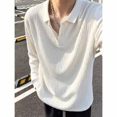 批发翻领揭潮坊条纹毛衣<b class='q'>男</b>内搭针织<b class='q'>衫</b>修身纯色<b class='q'>polo</b><b class='q'>衫</b>长袖上衣秋冬新款