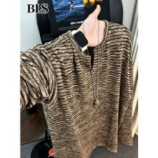 批发高端常v领长袖t恤男款春<b class='q'>秋</b>2026新款复古条纹正肩卫衣内搭打底衫