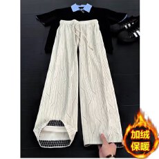 批发老钱风言鱼田条纹裤子男款<b class='q'>秋</b>季松弛感山本裤垂感灯芯绒加绒休闲裤