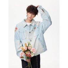 批发原宿潮人邦美式复古牛仔外套男春秋新款口袋潮牌宽松休闲<b class='q'>夹克</b>情侣
