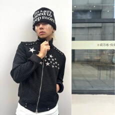 批发秋季布偶鸟新款流星条纹双层铆钉立领情侣休闲百搭朋克外套男夹克