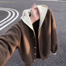 批发美拉德神秘连帽开衫毛衣男秋季慵懒松弛感外套cleanfit情侣<b class='q'>针织衫</b>