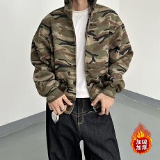 秋冬经典新款男高级感加绒外套痞帅风户外迷彩冲锋衣连帽夹克潮