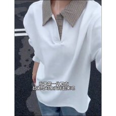 批发文艺优质假两件衬衫领<b class='q'>卫衣</b>休闲减龄200斤长袖上衣宽松显瘦大码女