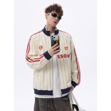 批发美式潮乐邦重磅两条杠撞色<b class='q'>卫衣</b>开衫男秋季潮牌百搭宽松立领<b class='q'>外套</b>女
