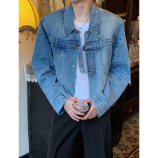 春秋正派牛仔外套男韩版宽松显瘦长袖做旧复古百搭短款牛仔褂上衣