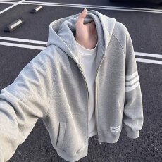 春秋十八新款开衫男卫衣美式复古爆款宽松休闲运动风拉链外套潮