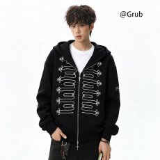 批发美式揭潮坊复古街头印花连帽卫衣男女秋冬hiphop宽松高街潮牌<b class='q'>外套</b>