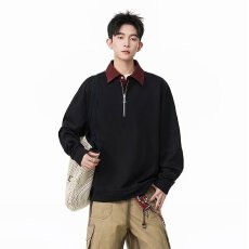 批发竖纹揭潮坊肌理感<b class='q'>男士</b>时尚韩系针织衫秋冬季撞色半拉链翻领POLO衫
