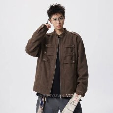 批发复古正派立领正肩拿破仑外套男<b class='q'>秋</b>季双排扣肩章设计感穿搭潮流夹克