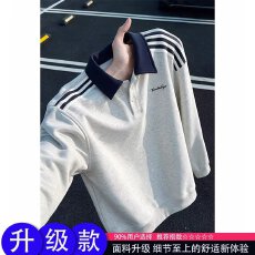 批发美式复古撞色刺绣青少年长袖POLO衫男秋潮牌宽松百搭休闲卫衣<b class='q'>情侣</b>