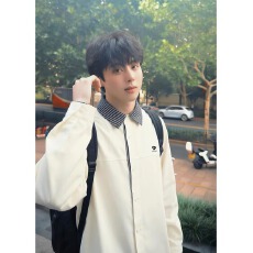 批发美式众锐假两件条纹刺绣<b class='q'>长袖</b><b class='q'>衬衫</b>男春秋慵懒风松弛感宽松休闲<b class='q'>衬衣</b>