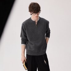 美式轩潮社亨利领毛衣男2026新款秋冬慵懒感老钱风针织衫线衣外套