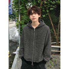 美式008条纹连帽卫衣男款秋季潮牌慵懒风开衫外套重磅情侣连帽衫