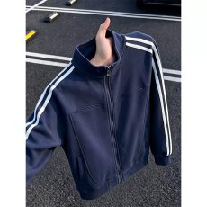 秋季SOLO拉链开衫卫衣男ins潮牌美式条纹拼接宽松运动立领上衣服