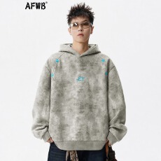 批发美式缘创扎染刺绣连帽<b class='q'>卫衣</b>秋冬男生高街宽松套头<b class='q'>潮牌</b>简约百搭帽衫